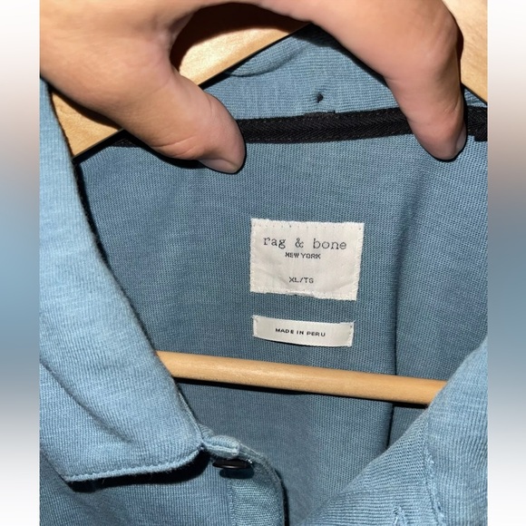 Rag & Bone New York Standard Issue Polo Shirt XL Blue Solid Short Sleeve Men's - Picture 3 of 7